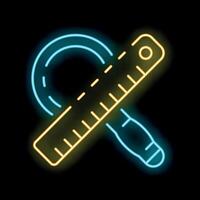 Neon icon of measuring tape and magnifying glass representing search engine optimization vector