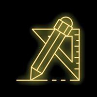Neon pencil drawing straight line using ruler and set square vector