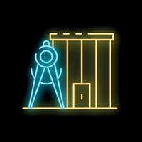 Neon icon of engineering compass and lift, concept of architecture and construction industry vector