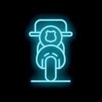Glowing neon icon of police motorcycle with badge on black background vector