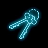 Neon keys shining on black background symbolizing security and access vector