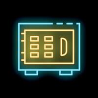 Neon icon of a safe deposit box glowing on black background vector