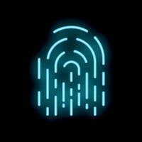 Glowing neon fingerprint illustrating identity verification vector