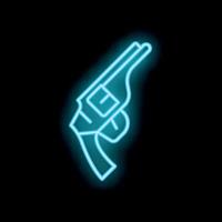 Blue neon sign depicting a revolver handgun on a black background vector