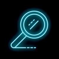 Neon magnifying glass shining on dark background representing search concept vector