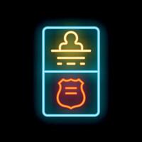 Neon sign showing a prisoner behind bars and a police badge vector