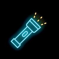 Glowing neon icon of a flashlight shining in the dark vector