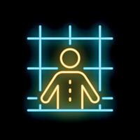 Neon sign depicting a person standing still inside a glowing frame on black background vector