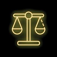 Neon sign representing a weighing scale symbolizing justice vector