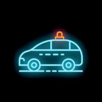 Glowing neon police car icon with emergency lights flashing vector