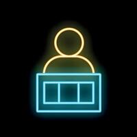 Neon icon of person giving a presentation with slides displayed vector