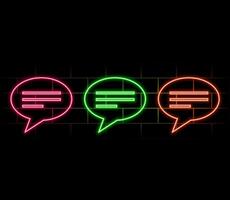 Outline neon chat icon. Glowing neon speech bubble, text message pictogram. Live chat and discussion, online conversation and dialogue, private group and channel. icon set.. vector