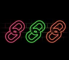 Simple link icon, metal chain, hyperlink symbol. Orange neon style on black background. Light linear icon with editable.. vector