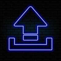 Neon upload icon. Glowing neon upload sign, outline arrow pictogram in vivid colors. Online data saving, information uploading, interaction with files. icon set, sign, symbol. vector