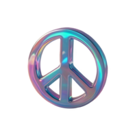 3D chrome element in Y2K style, isolated background, liquid holographic metal. Peace symbol with rainbow, shiny surface. png
