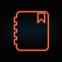 Outline neon diary icon. Glowing neon notebook silhouette, notepad pictogram. Diary for business notes and education, day book for tasks and goals, planner and workbook... vector