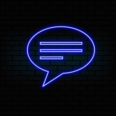 Outline neon chat icon. Glowing neon speech bubble, text message pictogram. Live chat and discussion, online conversation and dialogue, private group and channel. icon set, symbol for..