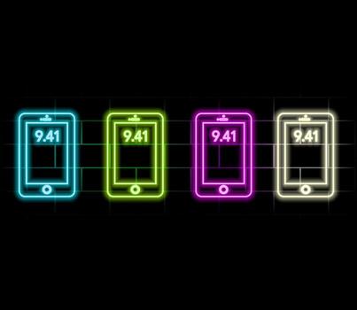 Neon phone icon. Glowing neon cellphone sign, set of isolated smartphone in different vivid colors. Bright icon, sign, symbol for UI design. Mobile device and gadget. vector