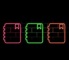Outline neon diary icon. Glowing neon notebook silhouette, notepad pictogram. Diary for business notes and education, day book for tasks and goals, planner and workbook.. vector