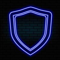 Neon shield icon. Glowing neon shield sign, outline guard symbol in vivid colors. Online security and protection, safety and guarantee emblem, antivirus firewall. Icon set.. vector
