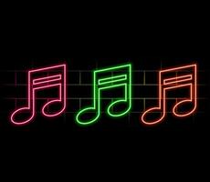 Glowing neon line Music note, tone icon isolated on black. vector