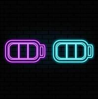 Outline neon charging battery icon. Glowing neon battery with lightning sign and charging circle, wireless electric charger. Inductive dock station for charging devices. icon. vector