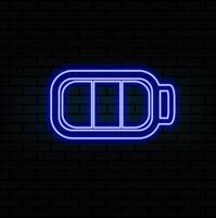 Outline neon charging battery icon. Glowing neon battery with lightning sign and charging circle, wireless electric charger. Inductive dock station for charging devices. icon. vector