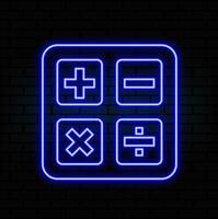 Red glowing neon color mathematical symbols on a black background. Bright symbols of addition, subtraction, multiplication.. vector
