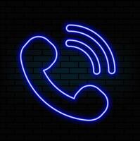 Outline neon ringing handset icon. Glowing neon phone sign, telephone pictogram in vivid colors. Call center, contact phone number, emergency call, hotline and support. icon set, symbol vector