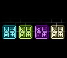Red glowing neon color mathematical symbols on a black background. Bright symbols of addition, subtraction, multiplication. vector
