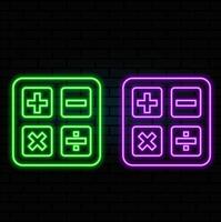 Red glowing neon color mathematical symbols on a black background. Bright symbols of addition, subtraction, multiplication. vector