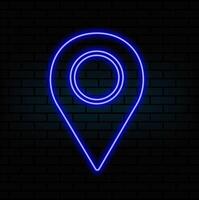 Mark pointer sign. Cyan neon icon in the dark. Bluring. Luminescence.. vector