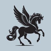 A silhouette of a mythical creature of Pegasus on a white background. Horse with wings on hind legs. vector