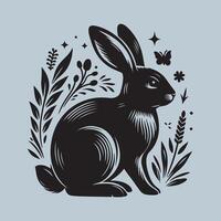 Rabbit black silhouette isolated on white background. Rabbit illustration design. vector