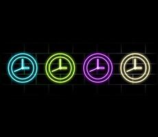 Neon icons, clock. Set of red, blue, yellow neon. vector