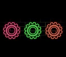 Outline neon gear icon. Glowing neon gearwheel silhouette, cogwheel pictogram. Setting process, technical service and system maintenance, engine and machinery, industry. icon vector