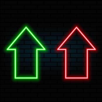 Swipe up neon sign. Glowing neon arrow pointer isolated. Realistic glowing Bright neon arrow. Button for social media. vector