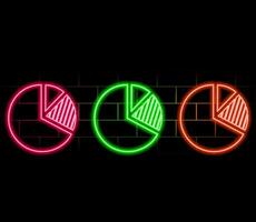 3d rendering wireframe digital techno neon glowing symbol of pie chart with slice with shining dots on black background with blured reflection vector