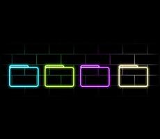 Outline neon file folder icon. Glowing neon folder frame with document sign. Business report folder, document storage, contract and certificate directory, agreement. vector