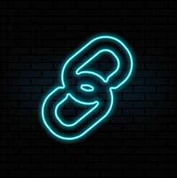 Simple link icon, metal chain, hyperlink symbol. Orange neon style on black background. Light linear icon with editable. vector