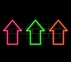 Swipe up neon sign. Glowing neon arrow pointer isolated. Realistic glowing Bright neon arrow. Button for social vector