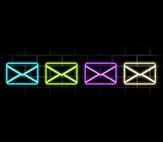 Glowing neon line Envelope icon isolated on black background. Email message letter symbol.. vector