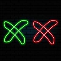 Outline neon cross mark icon. Glowing neon error sign, cancel and reject, X pictogram. Incorrect select, cancel cross mark, disapprove request, notice refuse, wrong answer and mistake. vector