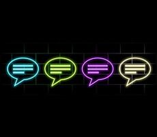 Outline neon chat icon. Glowing neon speech bubble, text message pictogram. Live chat and discussion, online conversation and dialogue, private group and channel. icon set.. vector