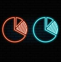 3d rendering wireframe digital techno neon glowing symbol of pie chart with slice with shining dots on black background with blured reflection vector