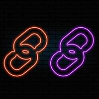 Simple link icon, metal chain, hyperlink symbol. Orange neon style on black background. Light linear icon with editable. vector
