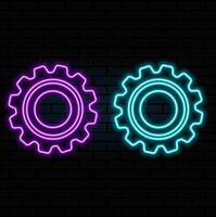 Outline neon gear icon. Glowing neon gearwheel silhouette, cogwheel pictogram. Setting process, technical service and system maintenance, engine and machinery, industry. icon vector
