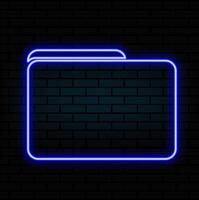 Outline neon file folder icon. Glowing neon folder frame with document sign. Business report folder, document storage, contract and certificate directory, agreement sheet... vector