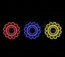 Outline neon gear icon. Glowing neon gearwheel silhouette, cogwheel pictogram. Setting process, technical service and system maintenance, engine and machinery, industry. vector