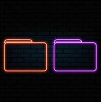 Outline neon file folder icon. Glowing neon folder frame with document sign. Business report folder, document storage, contract and certificate directory, agreement. vector